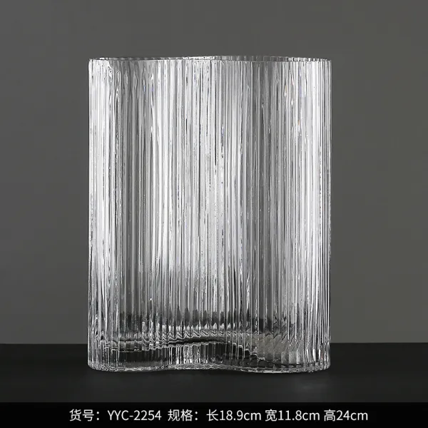 독창적 블루 꽃병 기하학무니 삼각 형 유리 꽃그릇 심플 현대 골지 수배 진열 장식품, 본상품, 투명색 YYC－2254
