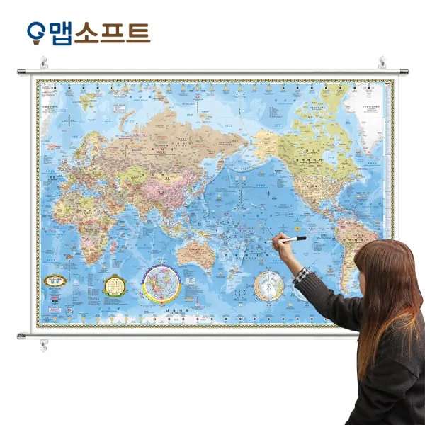 맵소프트 세계지도 중형 코팅족자형 1m 50cm X 10cm