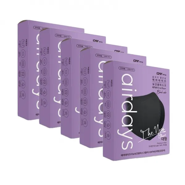 에어데이즈더뉴보건용마스크플러스(KF94)(대형)(검정색), 10개입, 5개, 블랙