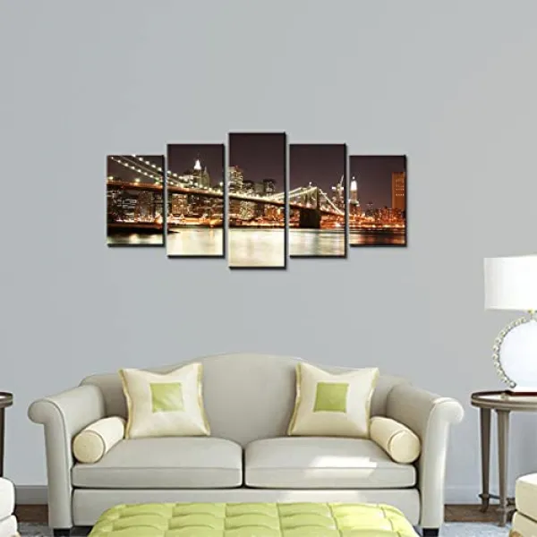 NMT 5 조각 Giclee 캔버스 인쇄 벽 예술 브루클린 다리 풍경 사진 거실 침실 홈 장식 현대 스트레치 및 액자 도시 스 - P053500PM1V2HC8