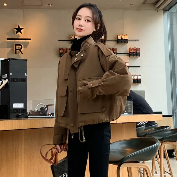 애니몰즈004 카색 여성 작은 키 안감기모 담력 카고복장 겨울 폭발함 패딩 옷