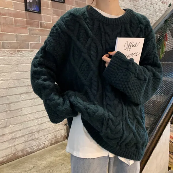 겨울 가을 계절 풀오버 후드 꽈배기 고착감 스웨터 여성 와이드 아우터 굵은털실 두꺼운 니트셔츠