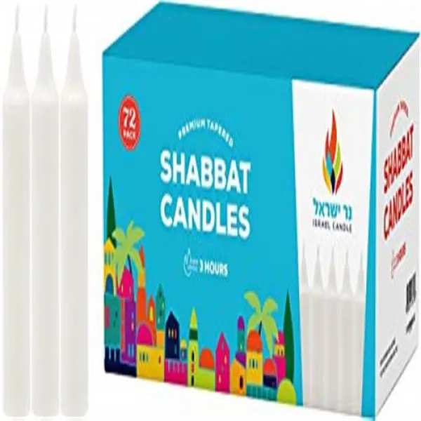 Shabbat Candles - 72 White Taper Shabbos by Israel Candle 3 Hr. Ct.안식일 양초 화, 단일상품