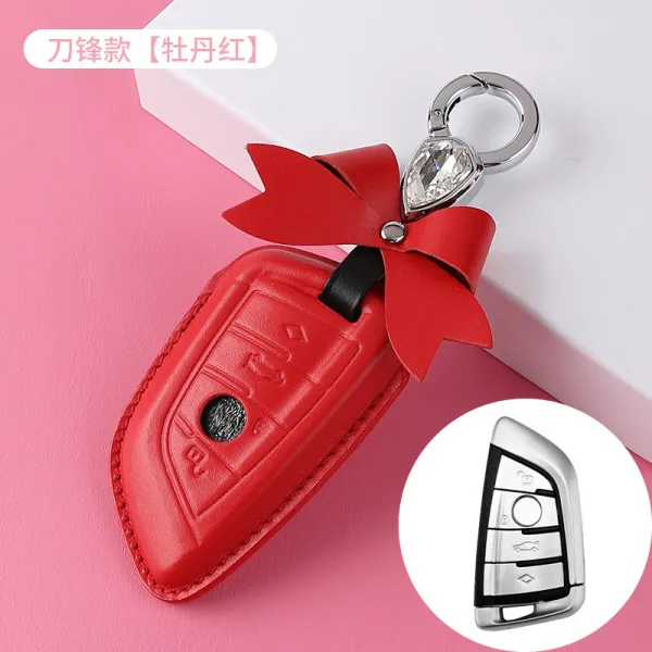 구월애 Bmw 스마트 리얼가죽 2계3계5계7계x1x3x4x5x 6 칼끝 키케이스 단추 B타입 칼끝 타입 모란 레드
