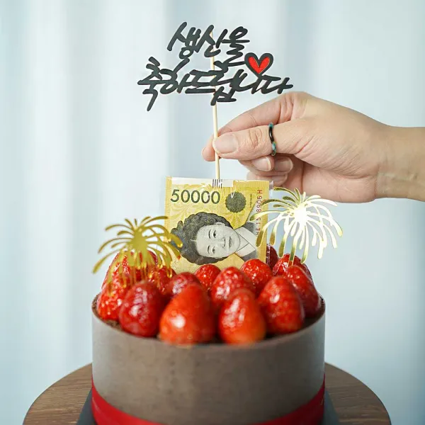 [차렌시아] 돈 나오는 케이크 돈 뽑는 용돈 박스 반전 케이크 돈티슈 만들기 DIY세트, 6. 케이스(대형)+토퍼(생신을축하드립니다)