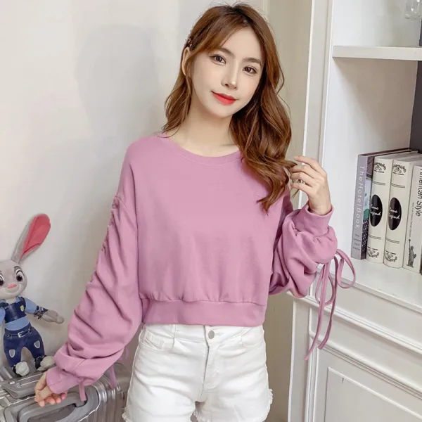 숏무지 후드 맨투맨 여자 가을 작은 키 디자인 감각 리본스트랩 상의 트렌드