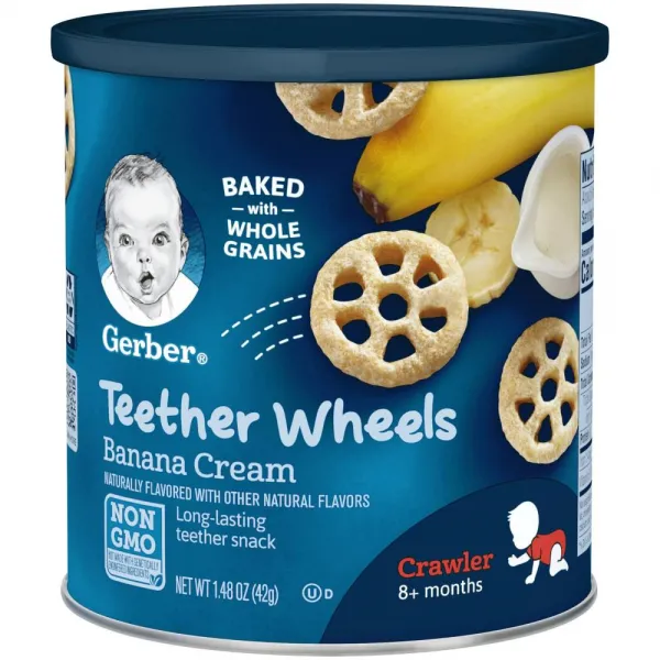 Gerber Graduates Waffle Wheels Banana Cream 아기 간식 거버 그레듀에이트 와플 휠 바나나 크림 1.48oz(42g) 6팩, 바나나크림