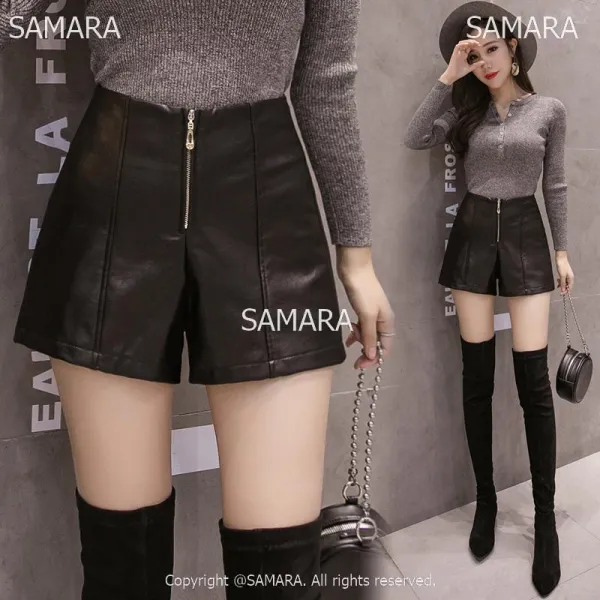 Qterra 특허브랜드 겨울 하이웨스트 인조 가죽 핫팬츠 반바지 레더 숏