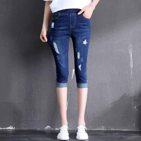 머머다 여자 루즈핏 얇은 7부 데님 찢청 배기 팬츠 바지18 Lku18 593311255676