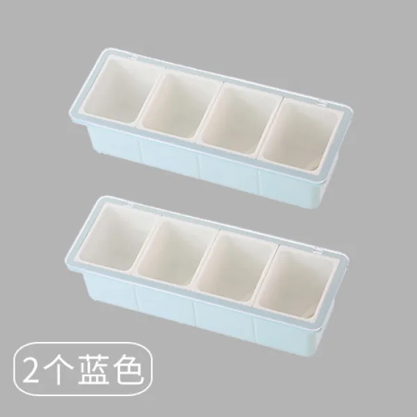 가정용 뚜껑이 달린 양념함 주방용품 양념통 설탕 소금 쿼츠 4칸 일체, 2개 룩블루