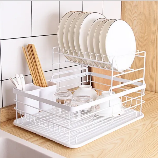 리빙웍스 주방 북유럽풍 1단 2단 식기 그릇 설거지 싱크대 물빠짐 건조대 1.5단 식기건조대 화이트