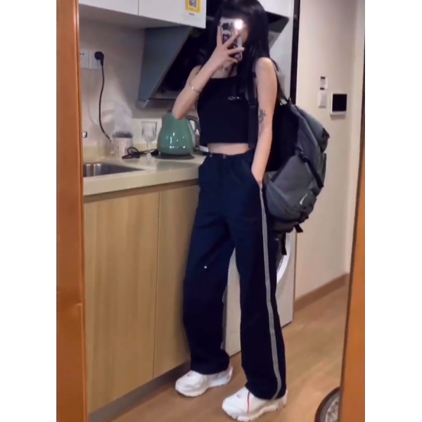 FFCHEER 하교함 수업이 끝났다 만나다 드로스트링 조절가능 청춘 여자 교복바지 트레이닝바지