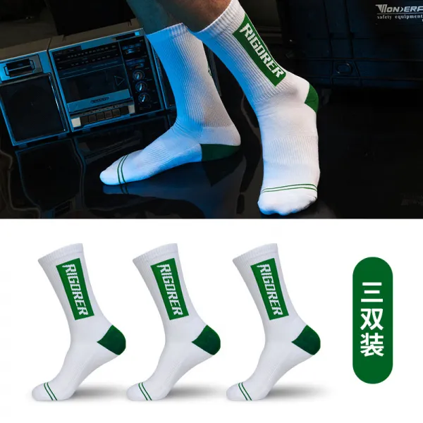 준자 스포츠양말 남녀 전업 농구공 러닝 땀 흡수 배기 미끄럼방지 캐쥬얼 트렌드 미들 롱간조 양말 삭스, Z119140317 화이트 그린 3컬