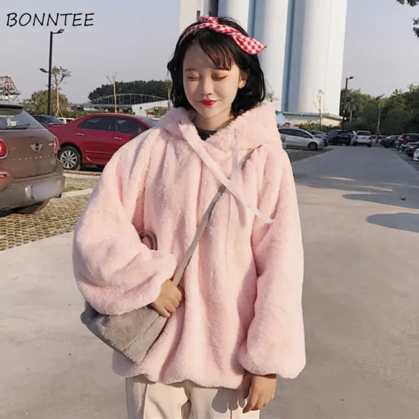 후드 티 여성 ulzzang 단순 솔리드 kawaii 루즈핏 고질의 세련된