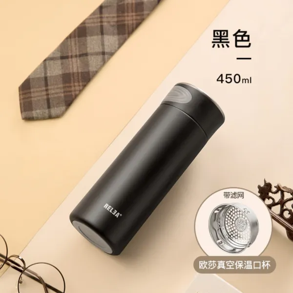 고급 스테인리스 대용량 텀블러 남녀 휴대용 물컵 보온텀블러, 스트레이트컵 450M-블랙