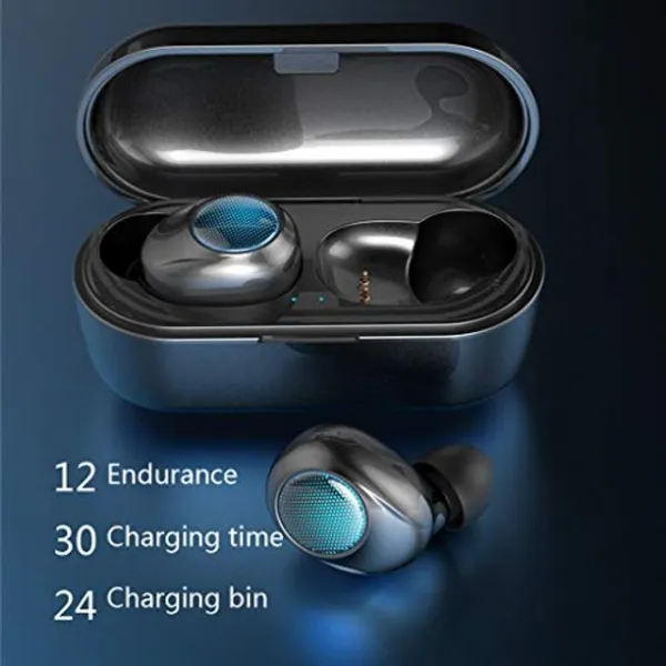 Unine True Wireless Earbuds Bluetooth 5.0 헤드폰 충전 케이스 포함 미니 Protable 3D 스테레오 인 이어 이어 버드 이어폰 재생 시간 3 시간 헤드셋이 동시에 / 별도 사용 가능, 검은