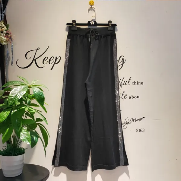 지비천사 가을 겨울 여성 와이드 밴딩 베이직 니트팬츠 JE
