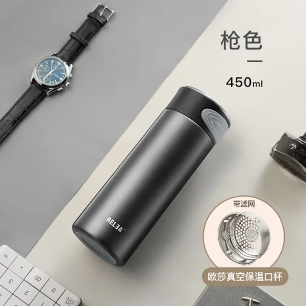 고급 스테인리스 대용량 텀블러 남녀 휴대용 물컵 보온텀블러, 스트레이트컵 450ML-그레이