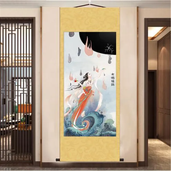 벽 그림 호랑이가 포효하는 산림도 웃기다 맹호가 산을 내려오다 서화 삼영전여포 카미토리 피닉스 당백호 4671501575, 여성 와보 냄비 실크 견포 두루마리 그림