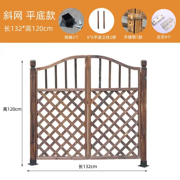 탄화 정원 대문 나무 원목 전원주택 펜스문 부양 출입문, 문기둥 높이 120 x 길이 132cm
