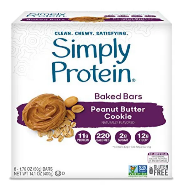 SimplyProtein 구운 바 싱글. 깨끗하고 글루텐 프리 구이 바 식물 기반 단백질. (32 팩 땅콩 버터 쿠키) SimplyProtein Baked Bar Singles., 1set