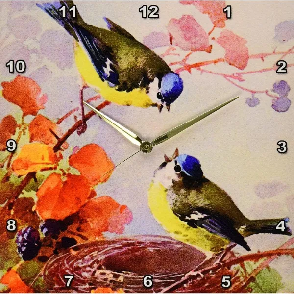 3dRose 13 복사 - 달콤한 작은 새 예술 회화 캐서린 클라인 푸른 가슴 또는 총칭 새 둥지 - 빈티지로 LLC, 13x13 Wall Clock