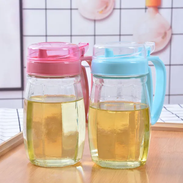 오일포트 유리 가정용 탈루방지 라지 주방 식초 포트 작은 기름통 간장병 향유병, 1, 기름통 핑크 블루