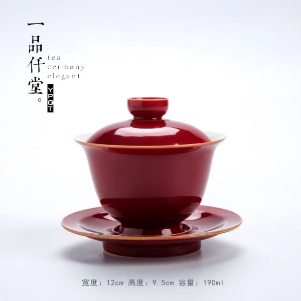 도자기 공기 뚜껑 다기 삼재 사발이 잘 풀리다 블루 핸드메이드 차를 달이다 큰사이즈 궁푸차 구 심플 솔리드 503904661, 평소 수련함 뚜껑 -계절 레드