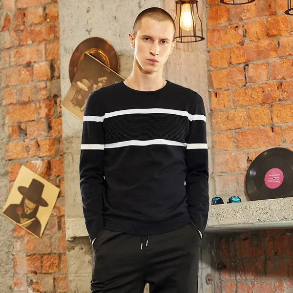  에이아이쇼퍼 남성 라운드 줄무늬 니트 스웨터 61 557887862918_aishop