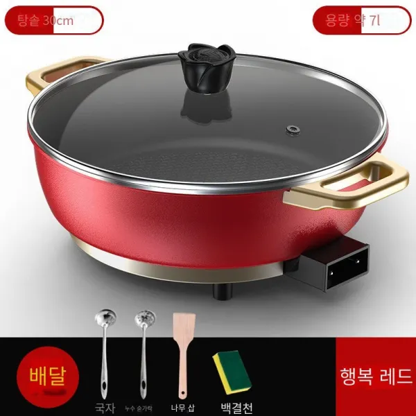 원앙솥 샤브샤브 솥 가정용 전기 냄비 다기능 찜질 프라이 볶다 안 붙다 솥 전용 일체 초대형 전기 냄비, 6l 중국식 빨간냄비   4세트, 규격 없음