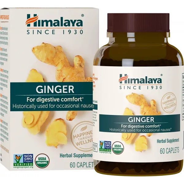 메스꺼움 가스 및 간혹 위장을위한 히말라야 유기농 생강 820 mg 2 개월 공급 60 캡슐, 1