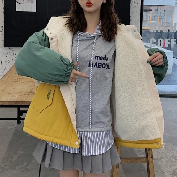 Kirahosi 심플 패션 여성 양털 자켓 카고 점퍼 오버핏 포근 554호+덧신증정 W3xrfvd