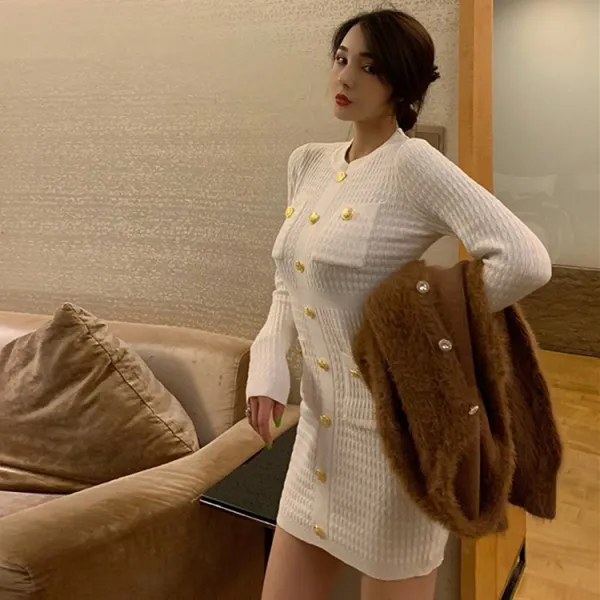 아빈스토어 블랙니트원피스 겹사돈 여성 겨울 가을 슬림 토끼털 가방 심사 두꺼운 이너웨어 트렌드