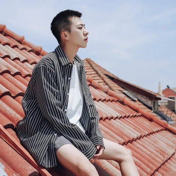 심쿵 심쿵 남성의류 스트라이프 캐주얼 Bf 남방 셔츠