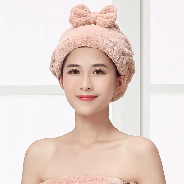 샤워를 마친 가방 머리의 모자 드라이 헤어 캡 남녀 긴 머리 단발 단발머리 수건 닦기 건조 두건, 나비넥타이 모자 산호 핑크