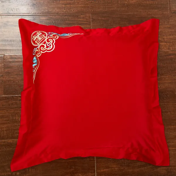 쿠션기타 딥레드 순면 쿠션배게 세트한쌍 60x60CM솜불포함 결혼 부속품 공단 자수 결혼축하 쿠션, C06-동방화촉(한쌍)순면