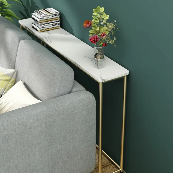 틈새 좁고 긴 테이블 폭 좁은 거실롱테이블 소파뒤책장 쇼파뒤선반 대리석 100*20*75 골드 발 모양