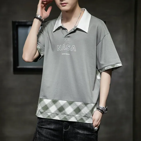 공식 플래그십 스토어 남성 캐주얼 모리마 인춘하 반팔 티셔츠 터틀넥 루즈핏 반단 소매 폴로 셔츠