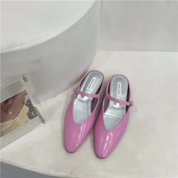 Baiwife 선녀 둥근 머리 얕은 입 일자 페인트 반 슬리퍼 가방 머리 평저 마리진 쿨 트레일러