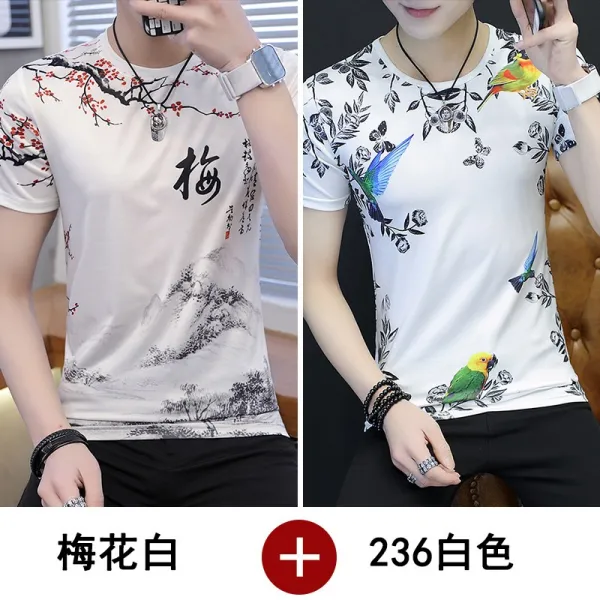 영캐주얼 반소매 인스트릿 기본 체형커버 라운드넥 청년 M552771, 매화 화이트 236하얀