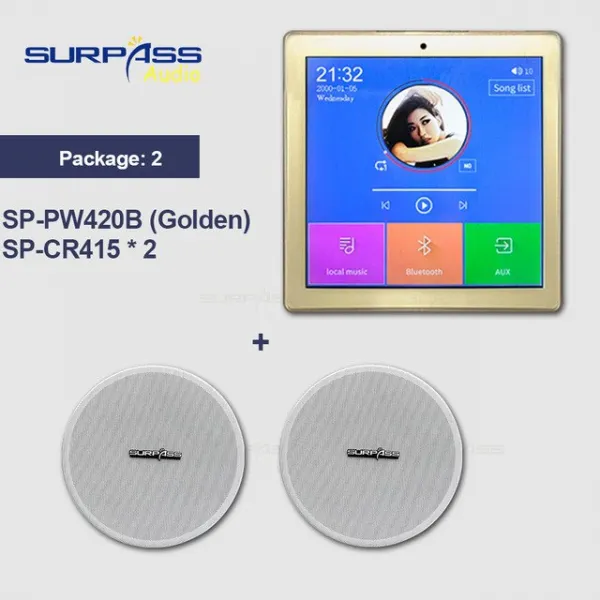 블루투스 앰프 홈 배경 음악 시스템 벽 증폭기에 휴대용 단순히 설치 플레이어 4 인치 스피커 천장 키트, 02 Gold