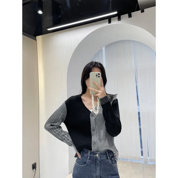 울니트코트 K언니 손수 블러킹 패치워크 가디건 28 친척을 지원하다 오스트레일리아 융단 15 양털 브이넥 2667231670