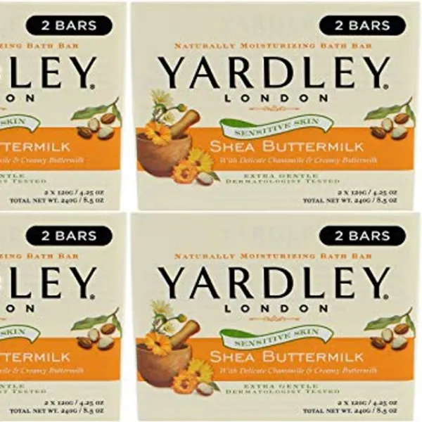 [꿈꾸는직구]W45ABE1 Yardley London Shea 버터 밀크 민감성 피부 당연히 보습 목욕 바 4.25 2 카운트 (4 팩) 8 바 총계, 해외배송 1