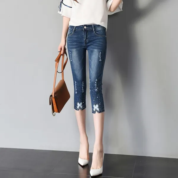 머머다 여자 루즈핏 얇은 7부 데님 찢청 배기 팬츠 바지13 Lku13 594291933842