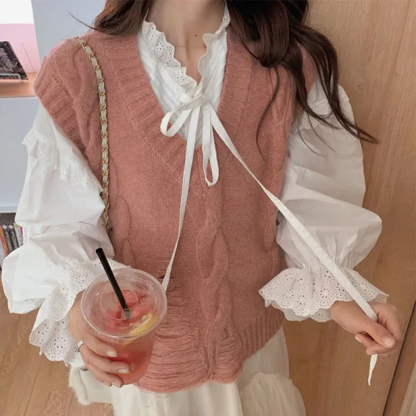 니트나시 조랑말족 소녀 코디 LOOK 너를동반 부드러운 들다 의 브이넥 꽈배기트