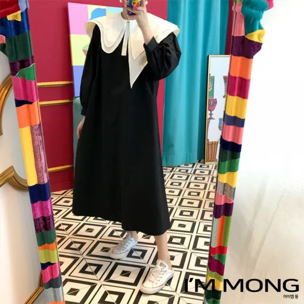 아이엠몽 여성 니트 무지 리본 베이직 루즈핏 슬림핏 깔끔한 캐주얼 예쁜 박시핏 언발란스 원피스 Bb2214036hj