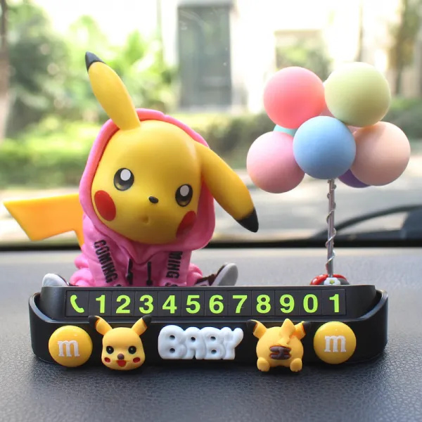 임시 주차표 귀엽다 피카츄 이차 옮기다 차 전화번호표 만화 카우보이 차내 장식품, 1 건, Pikachu-블랙 주차카드 핑크 트렌치코트 대구 마카