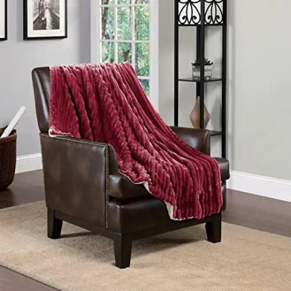 Eom 60 W 80 L 슬로우 3d 자카드 부르고뉴 마이크로 믹크 플란넬 매장량 S 60" By 80" Burgundy E023601nacath42