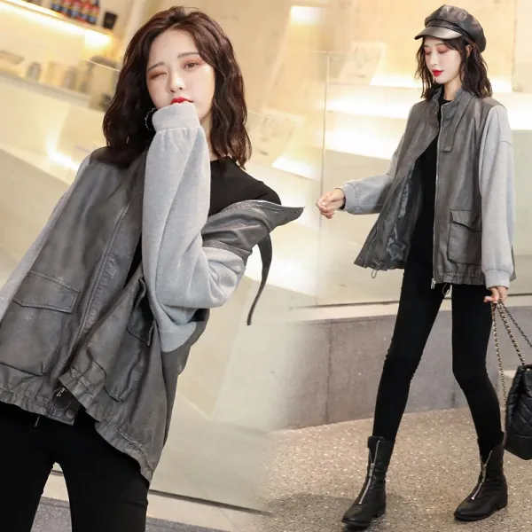 데일리룩 패션 시크한 빈티지캐주얼 가죽 집업 자켓