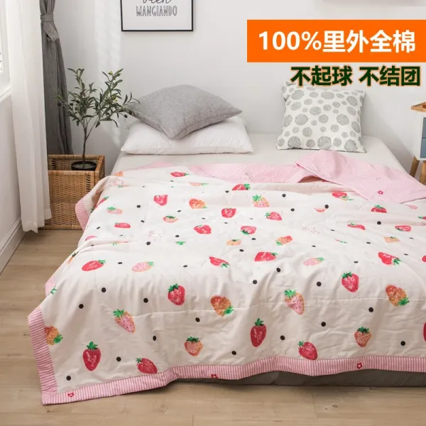 100 이외 전 면 여름 쿨링 이불 순면 에어컨 1인 2인용 워싱 가능 솜 얇은 봄 가을, 딸기 스위하트